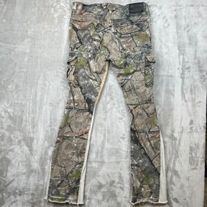 Valabasas Mens Camo Stacked Cargo Pants Distressed Raw Hem Size 32x34